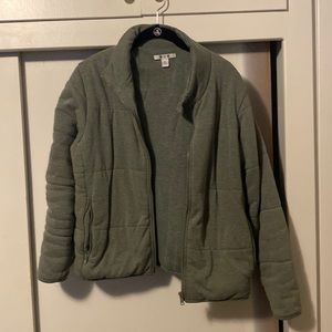 Medium green zip up sweater, three dots